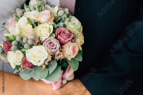 Beautiful bridal bouquet. Spring bouquet of flowers.