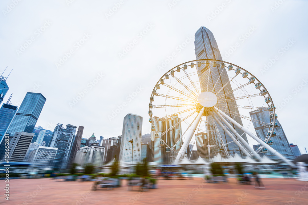 town square in financial district,in city of China.