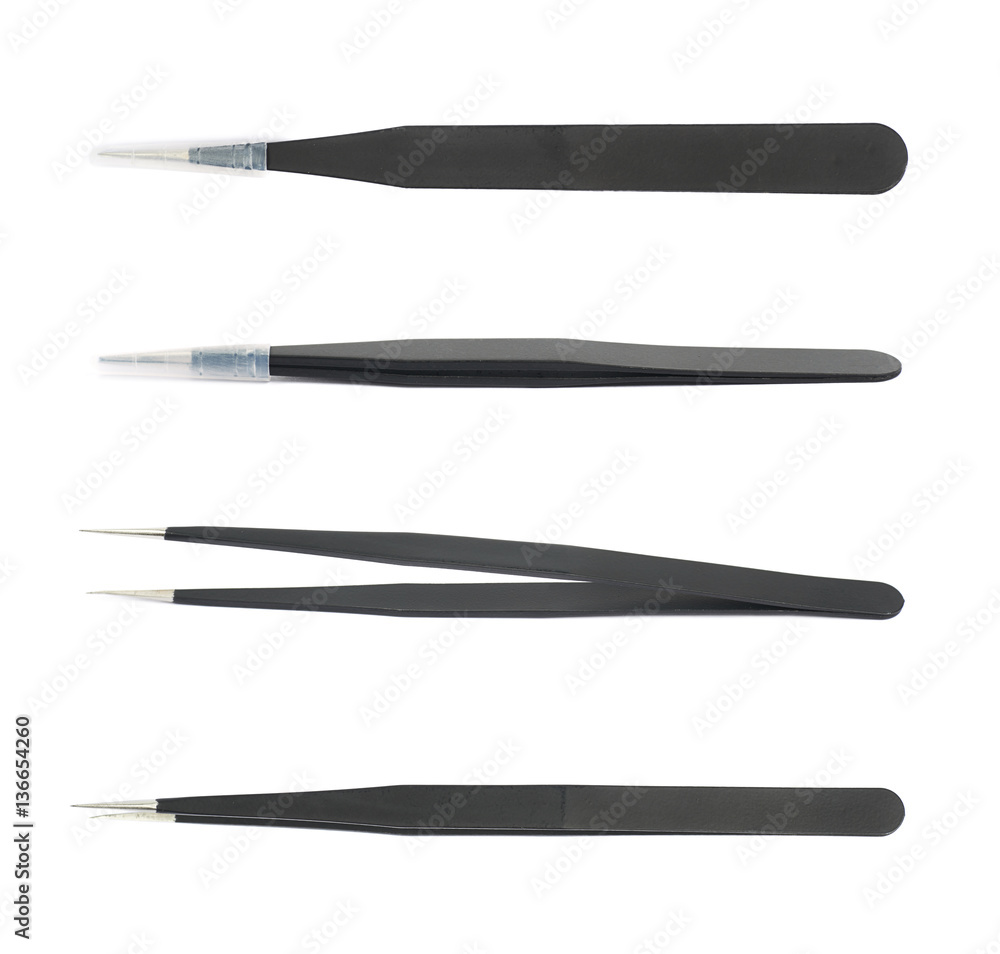 Black tweezers tool isolated Black tweezers tool isolated