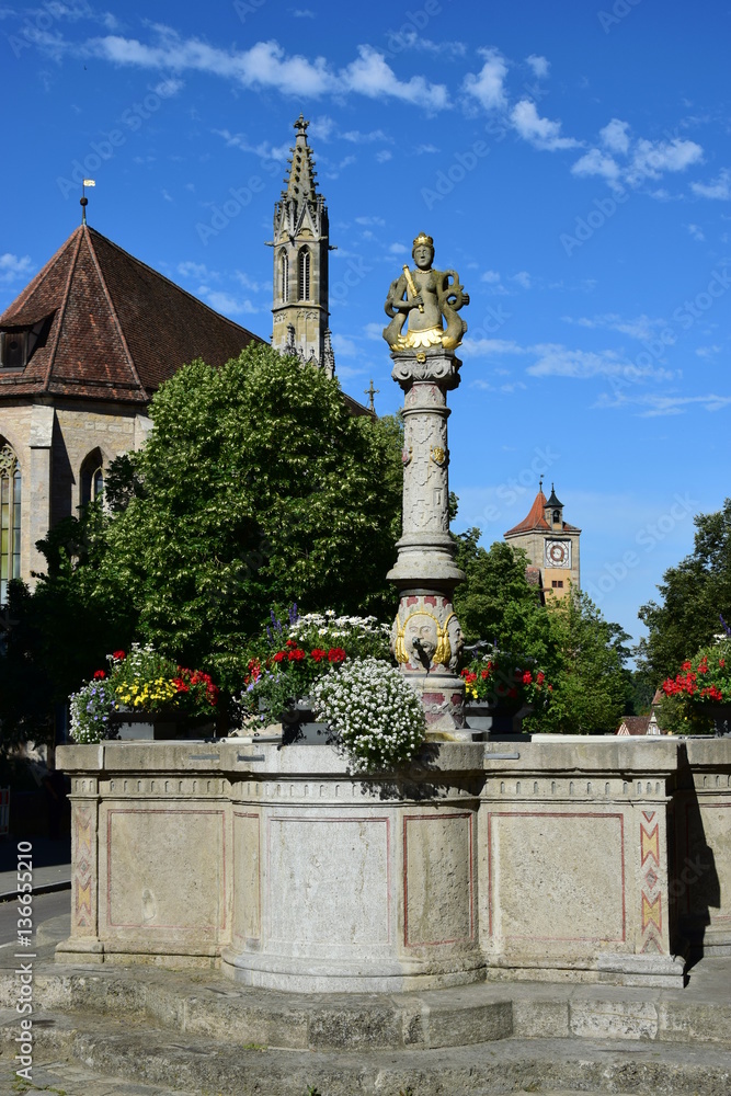Fototapeta premium View in the historical town of Rothenburg on the Tauber, Bavaria, region Middle Franconia, Germany