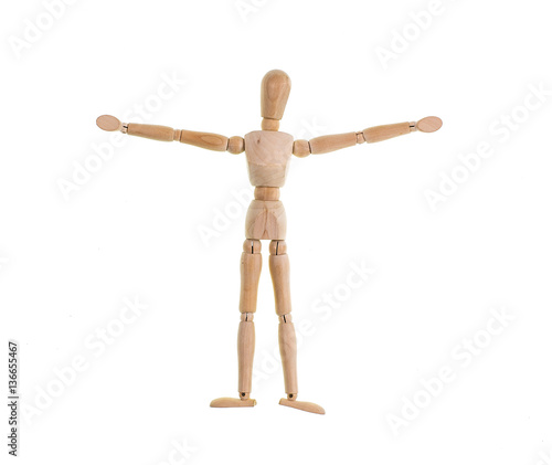 wooden man figure on white background isolated