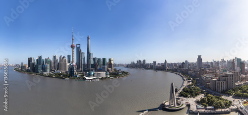 Panorama of Shanghai Cityscape at Sunny Day
