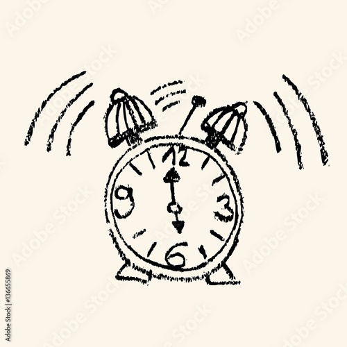 doodle alarm clock 6 or 18 - Chalk drawing hand painted hand drawn charcoal drawing - graphic icon pictogram picture element stylistic - Uhr Wecker 6 18 Uhr - Kohle Kreide Zeichnung handgemalt