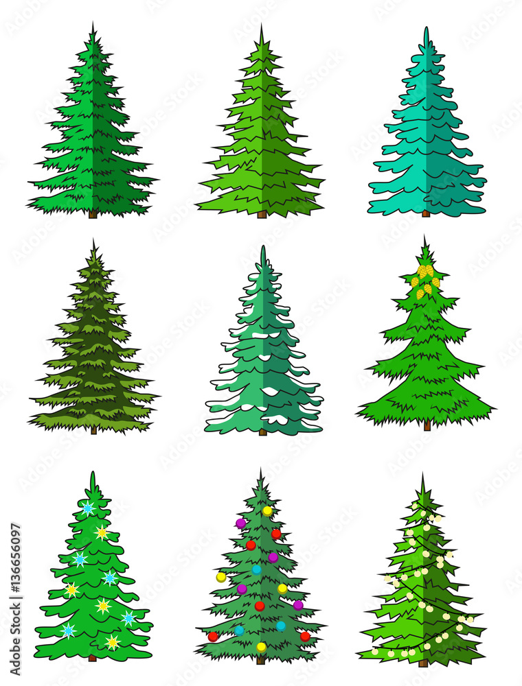 Fir-tree set different colors. Flat. Fir-tree set different colors. Flat.