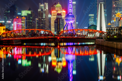 Shanghai Cityscape with Waibaidu Bridge in China.