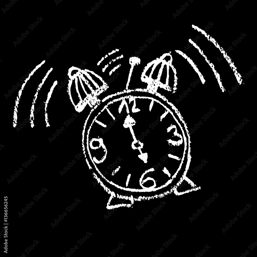 doodle alarm clock 6 or 18 - Chalk drawing hand painted hand drawn charcoal  drawing - graphic icon pictogram picture element stylistic - Uhr Wecker 6  18 Uhr - Kohle Kreide Zeichnung handgemalt Stock-Vektorgrafik | Adobe Stock