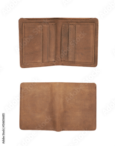 Flat leather wallet isolated