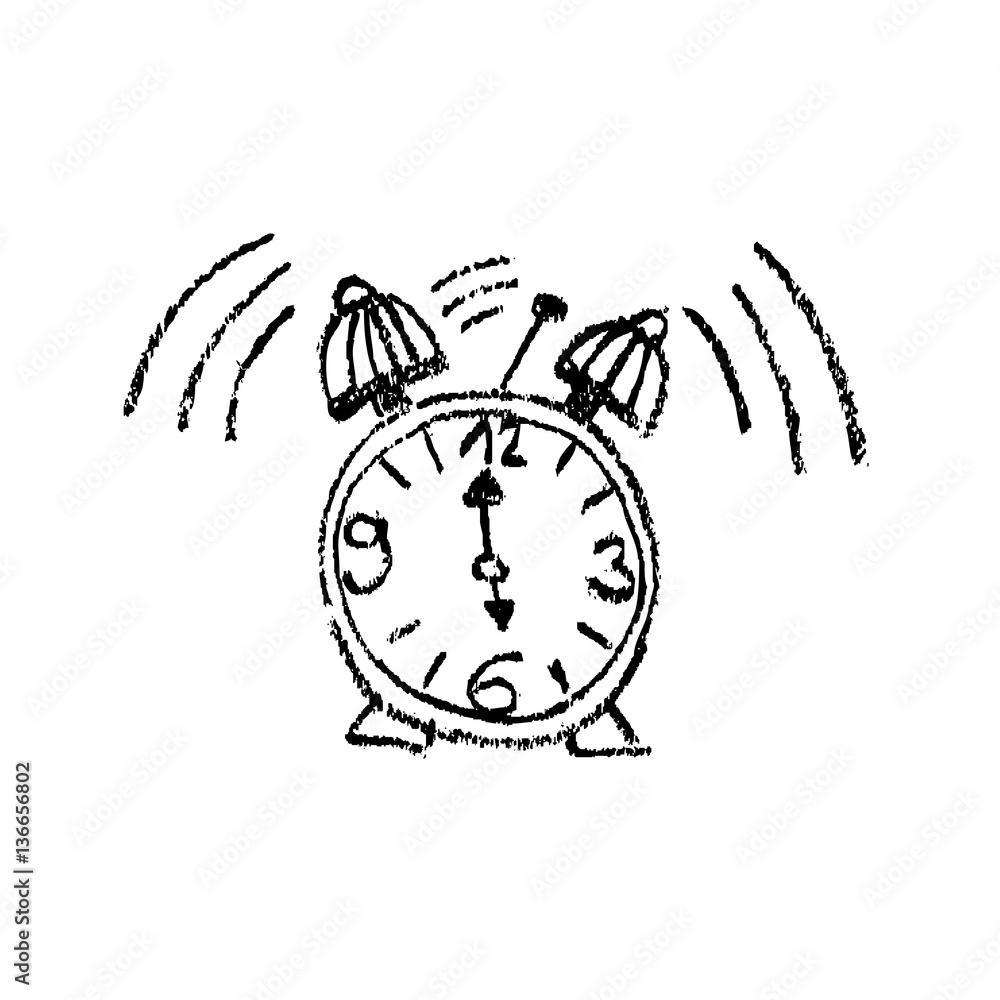 doodle alarm clock 6 or 18 - Chalk drawing hand painted hand drawn charcoal  drawing - graphic icon pictogram picture element stylistic - Uhr Wecker 6  18 Uhr - Kohle Kreide Zeichnung handgemalt Stock Vector | Adobe Stock