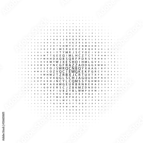 Abstract black and white deco art print halftone pattern with letters