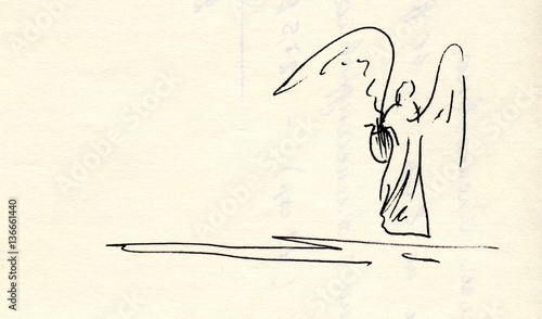 Obraz na plátně Artistic drawing of an Angel with lyre, both for print and web