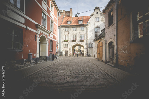 Swedish Gate in the old city of Riga  Latvia