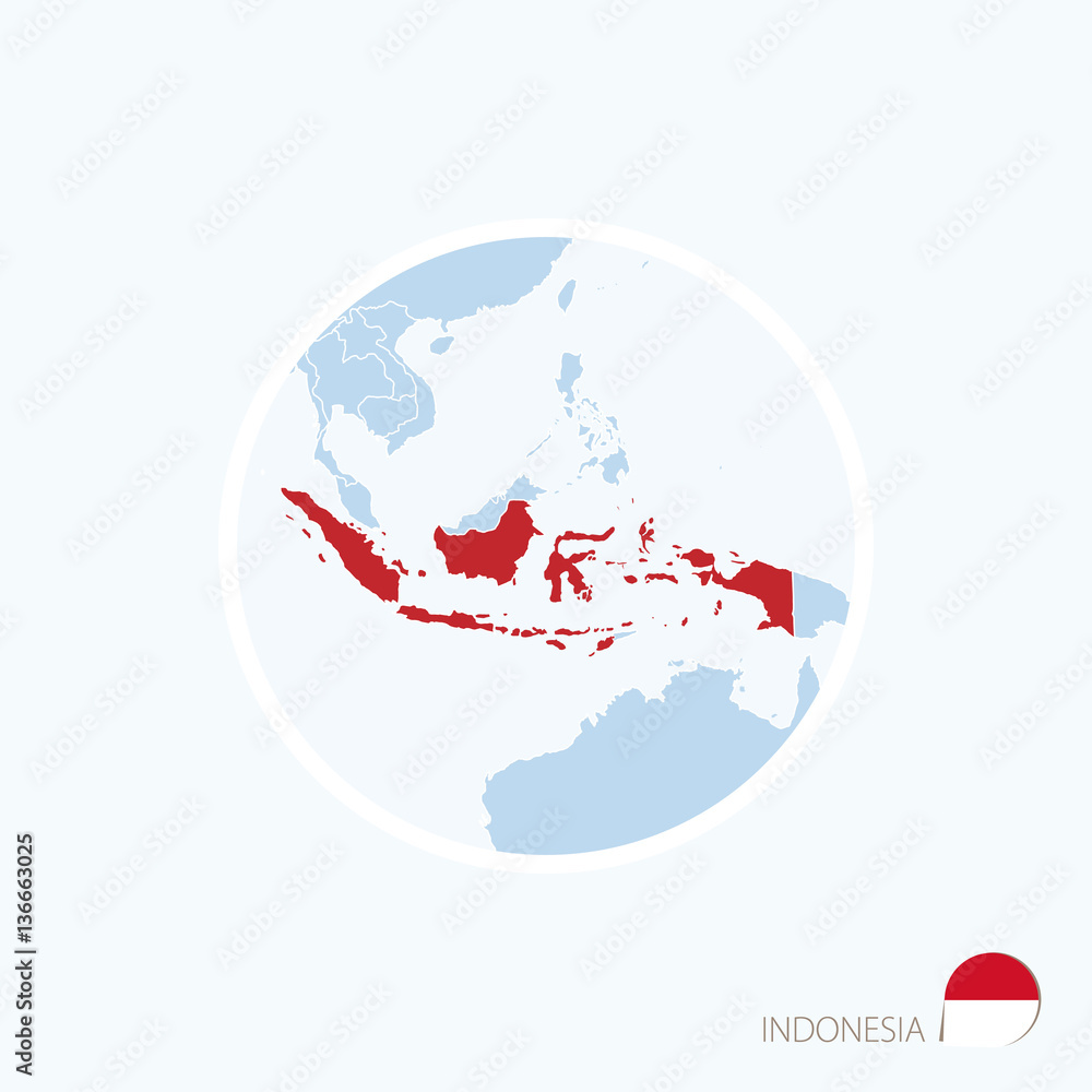 World Map With Indonesia Highlighted Map Icon Of Indonesia. Blue Map Of Asia With Highlighted Indonesia Stock  Vector | Adobe Stock