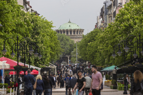 Local people walk in the Vitosha Boulevard. photo