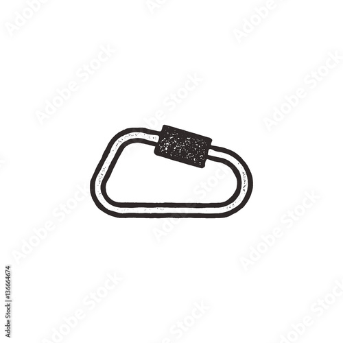 carabiner icon isolated on white background. Letterpress effect. Vector adventure pictogram photo