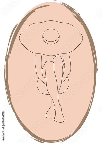 oil circuit girl in hat hugging her knees on a pink background i