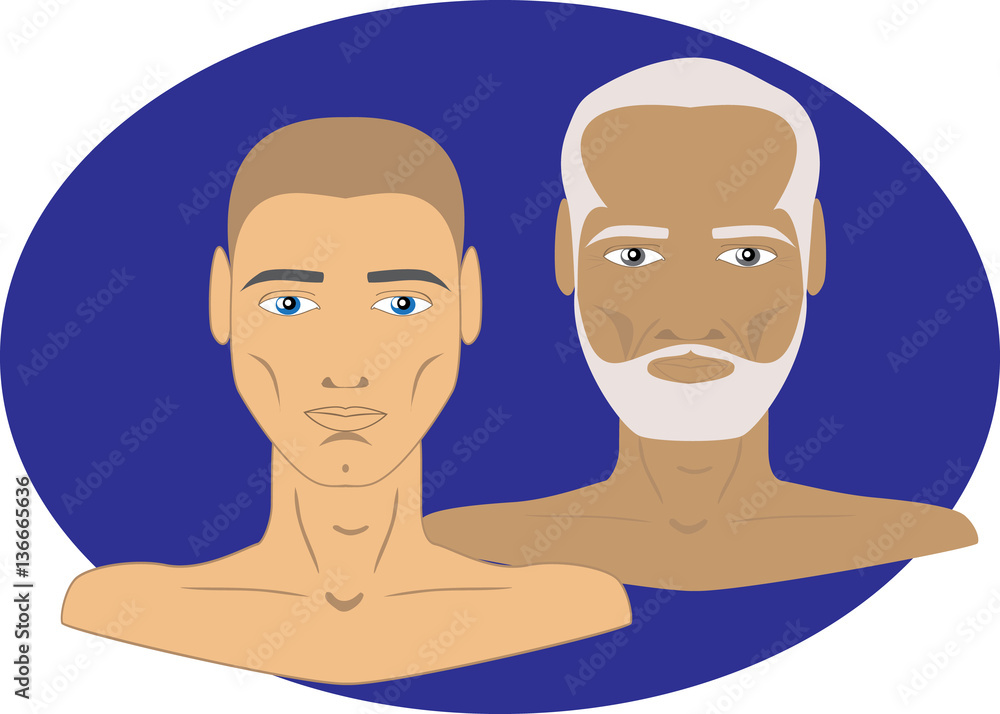 male busts on an oval blue background of different ages male busts on an oval blue background of different ages
