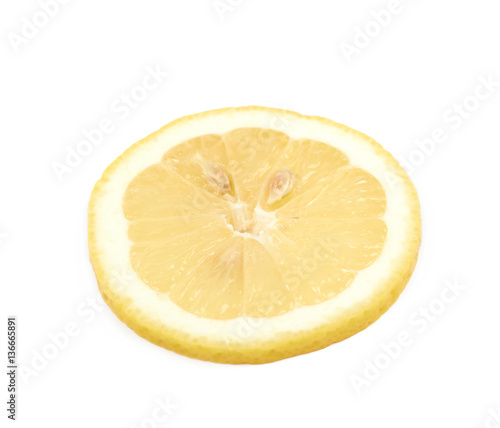 Single slice of a lemon isolated
