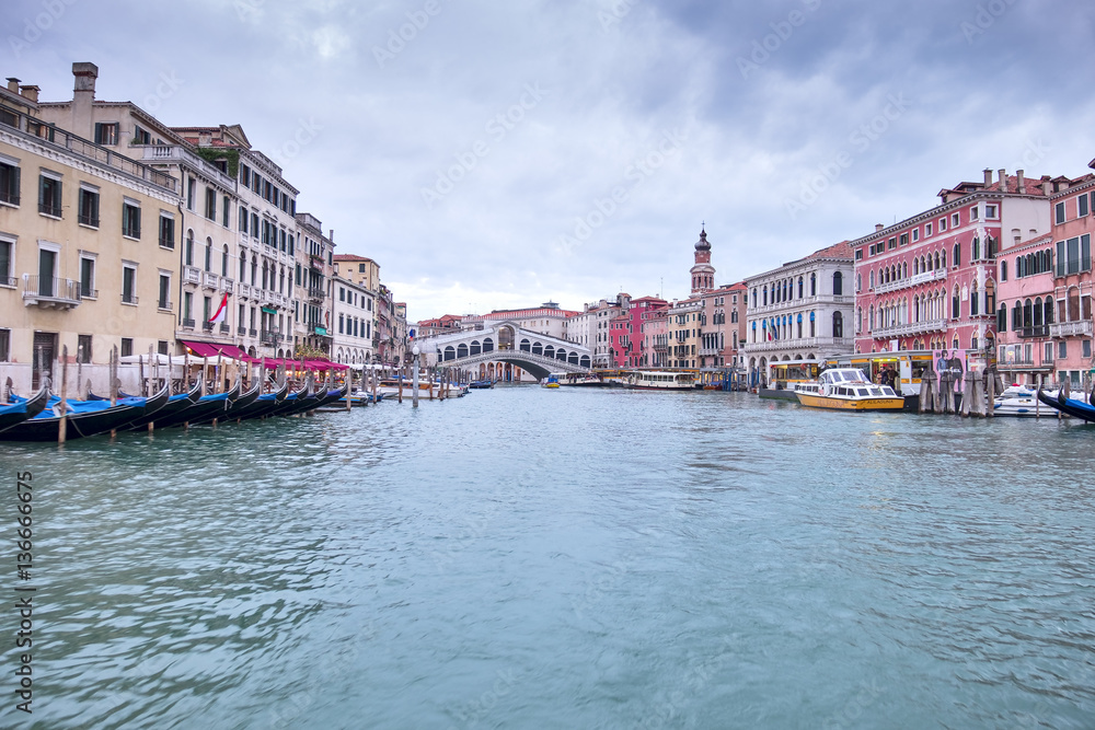 Canal Grande and Rialto bridge on the early morning in Venice, Italy