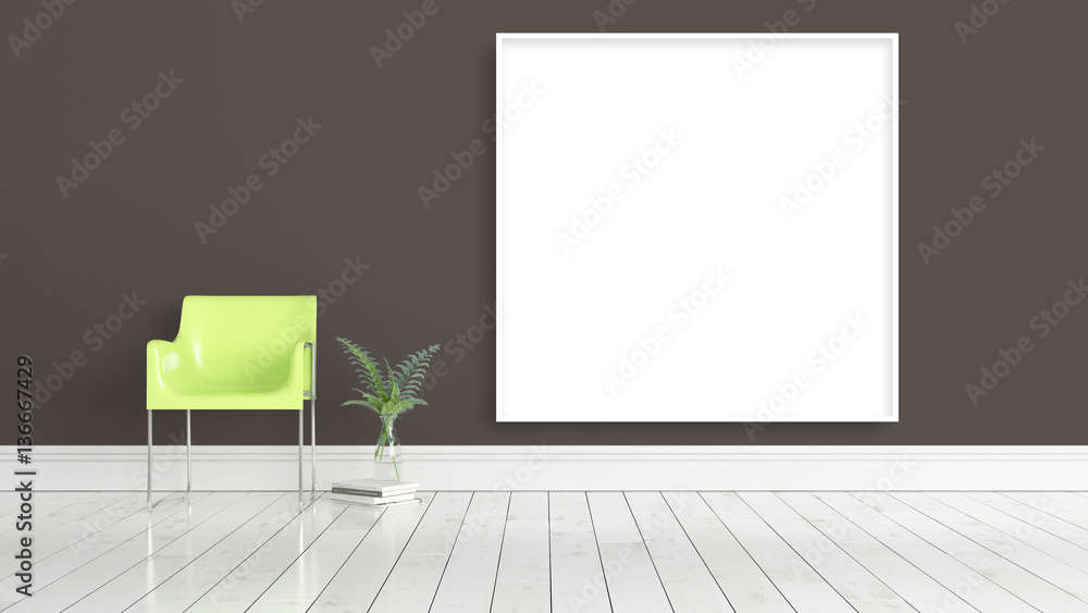 Fototapeta premium Modern bright interior with empty frame . 3D rendering
