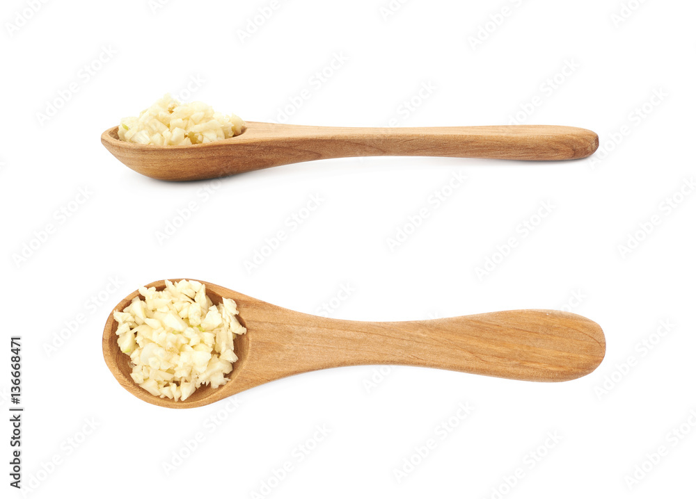 Spoon of minced garlic isolated Spoon of minced garlic isolated