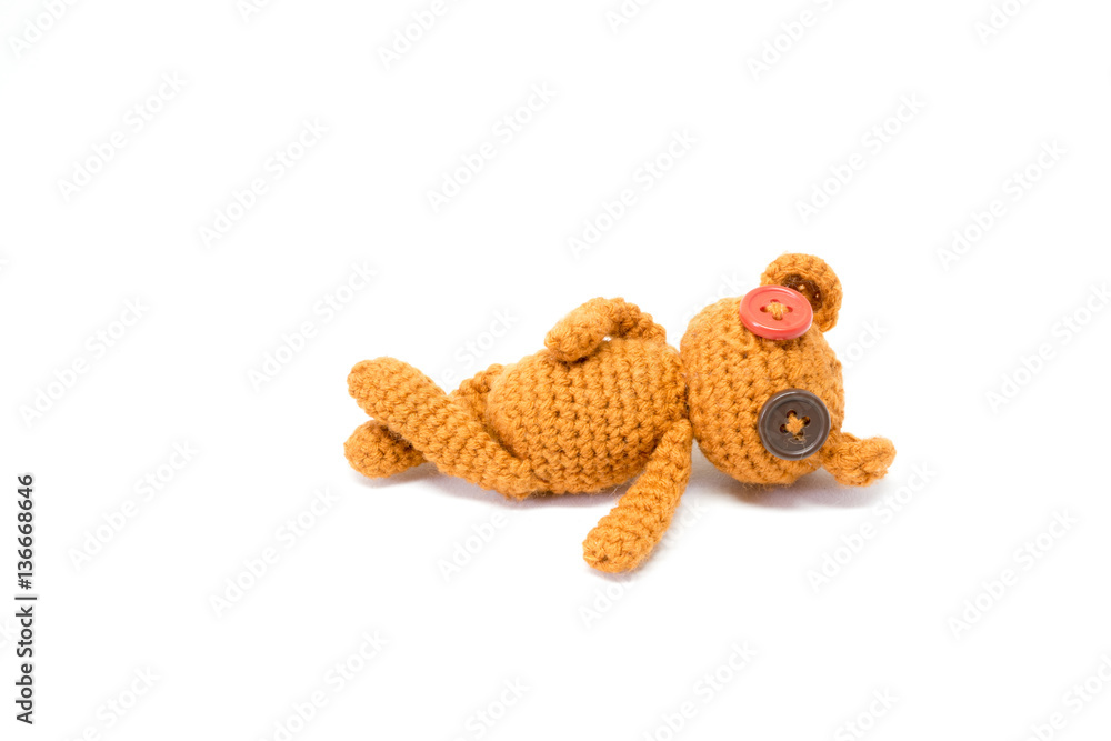 Fototapeta premium Bear handmade doll,white background