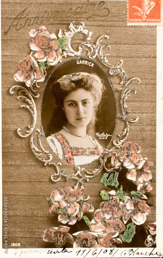 Carte Postale Ancienne Joyeux Anniversaire Stock Photo Adobe Stock