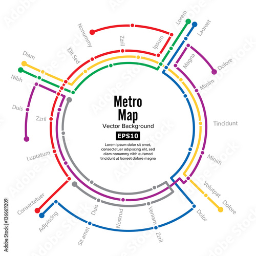 Metro Map Vector. Plan Map Station Metro And Underground Railway Metro Scheme Illustration. Colorful Background With Stations photo