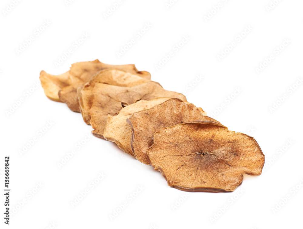 Dried slice of apple chips isolated Dried slice of apple chips isolated