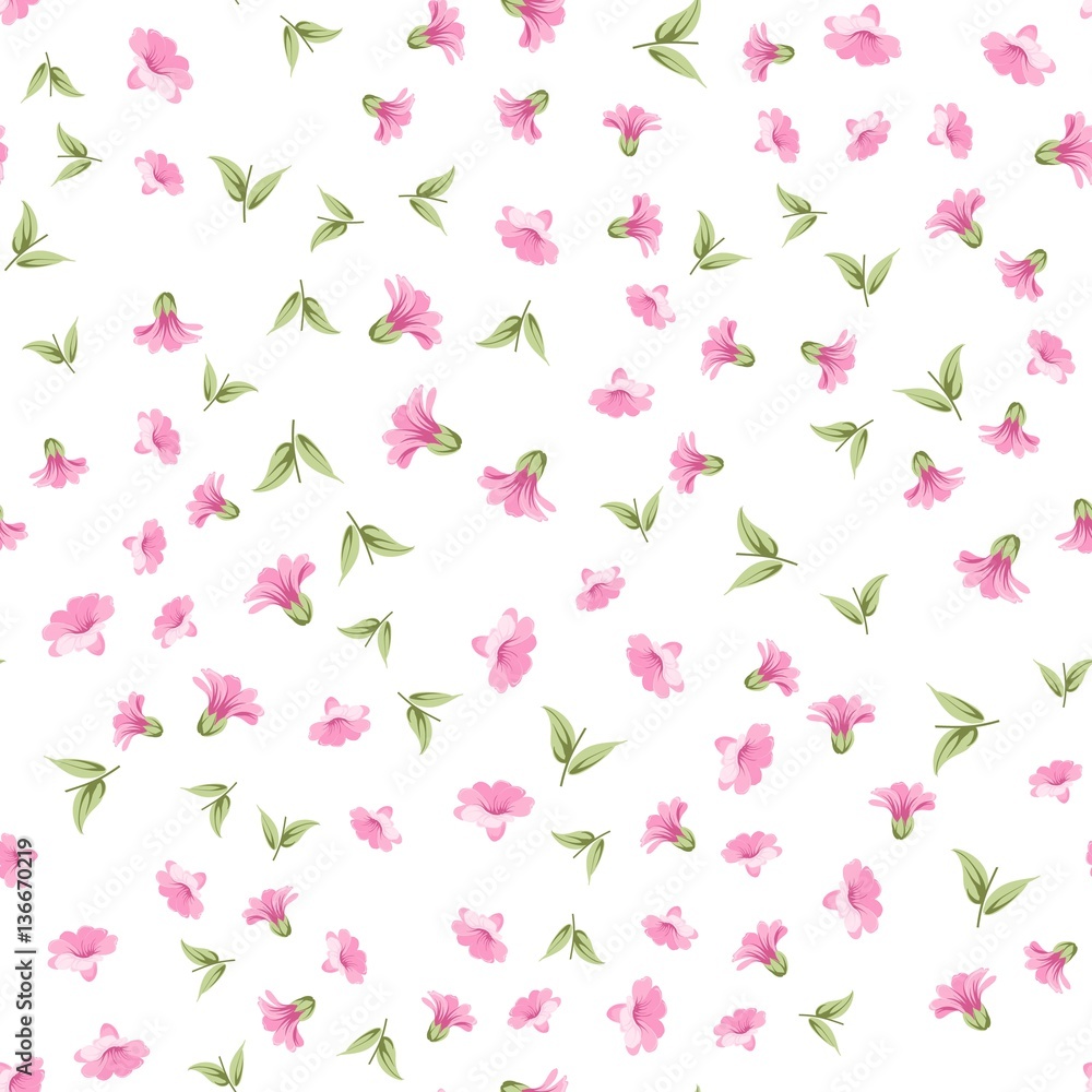 Elegant flowers fabric with seampless pattern. Spring flowers pattern over white background. Vector illustration. Elegant flowers fabric with seampless pattern. Spring flowers pattern over white background. Vector illustration.