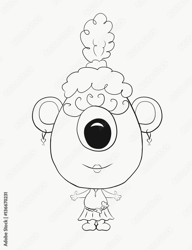 Obraz premium Coloring for kids, funny little eared monster girl