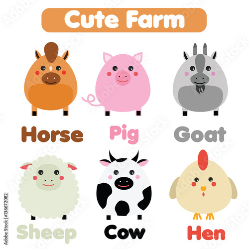 Cute farm animals wildlife set. Children style  isolated design elements  vector illustration. Goat  horse  pig