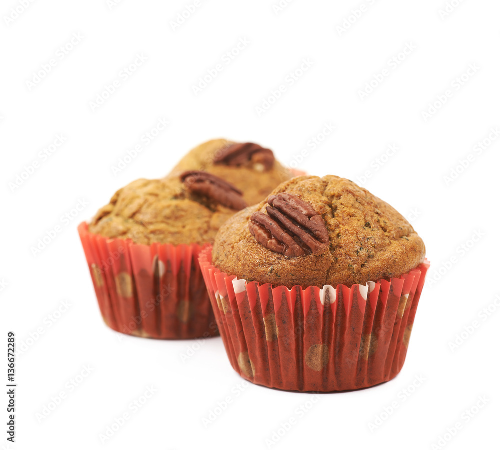 Pile of pecan nut muffins isolated Pile of pecan nut muffins isolated