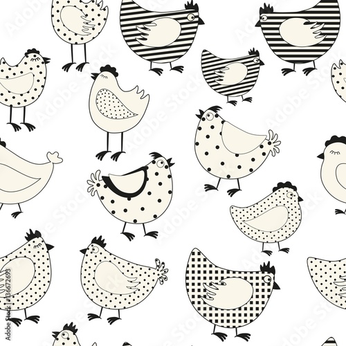 Seamless pattern with chicken cartoon