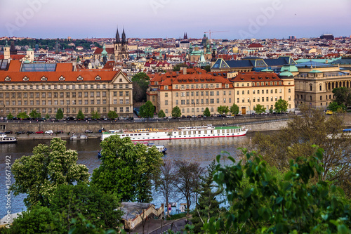 Prague architecture and Vltava river, Czech Republic.