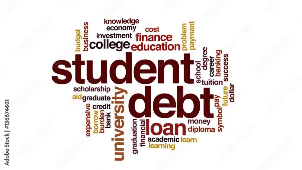 Student debt animated word cloud, text design animation. Student debt animated word cloud, text design animation.