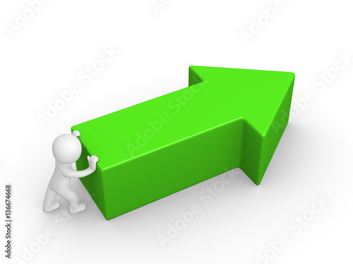 3d man pushing big green arrow. 3d render.