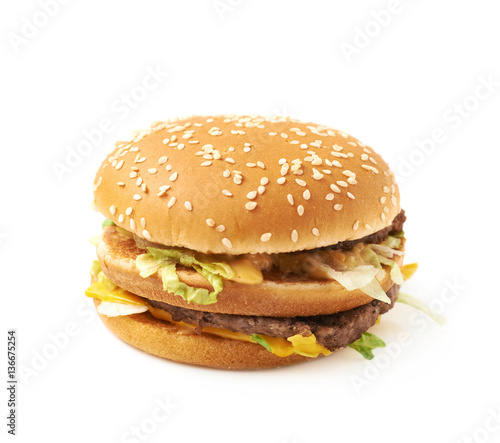 Meat and cheese burger isolated