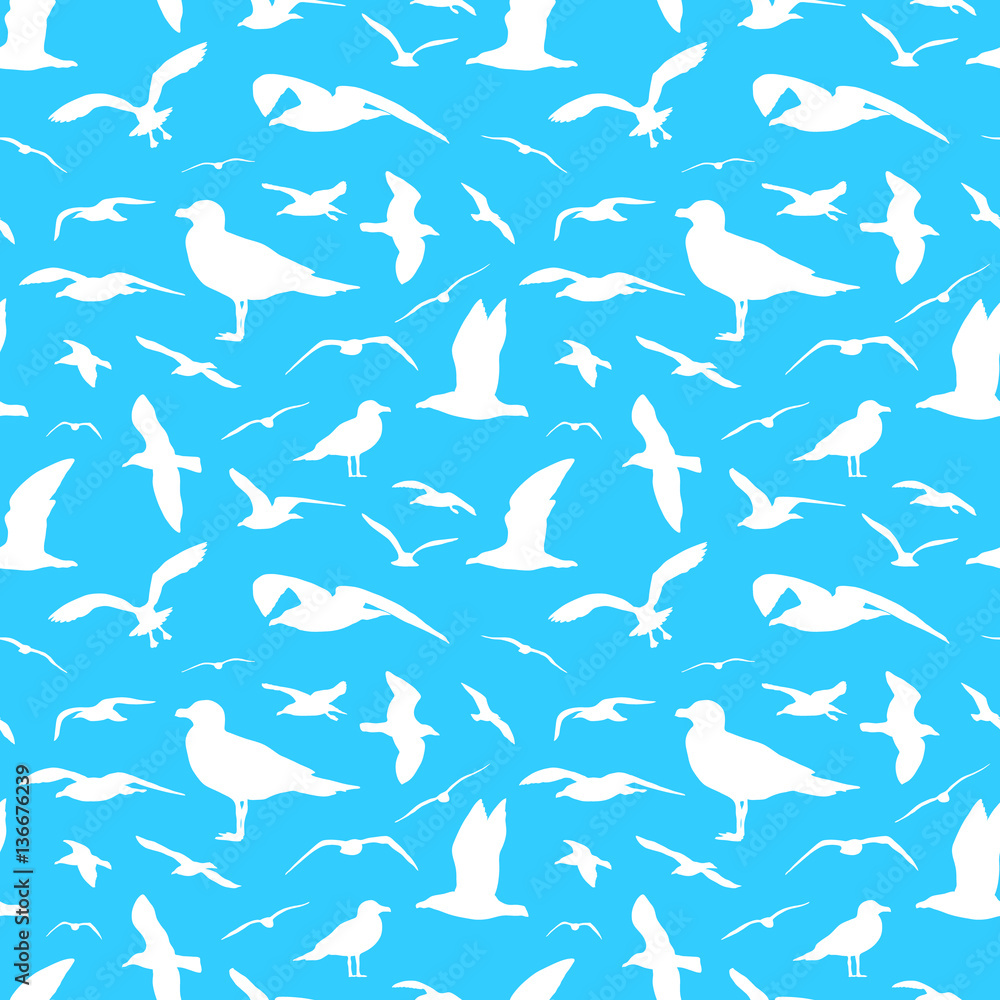 Seagull silhouette seamless pattern vector background Seagull silhouette seamless pattern vector background
