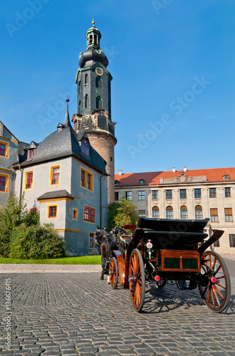 Horse carriage in front of Weimar castle, Thuringia, Germany