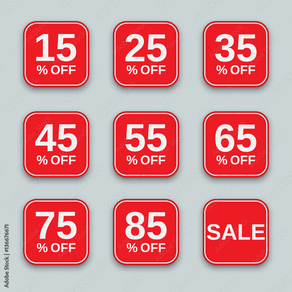 Sale from 15 to 85% off, labels set Sale from 15 to 85% off, labels set