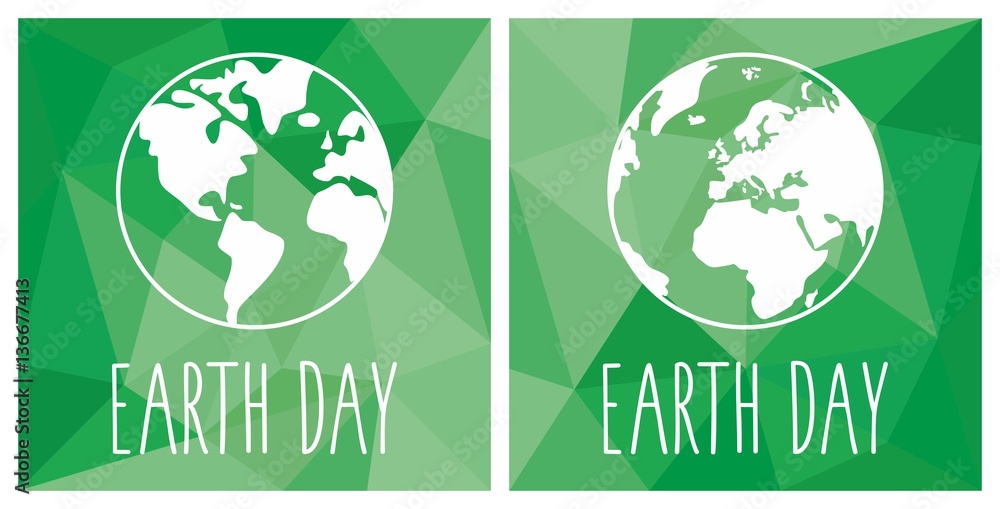 Earth day flat vector icon set with green planet