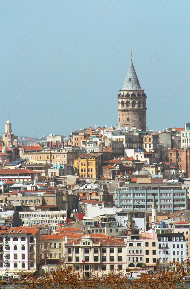 Beyoglu district historic architecture and Galata tower, Istanbul, Turkey