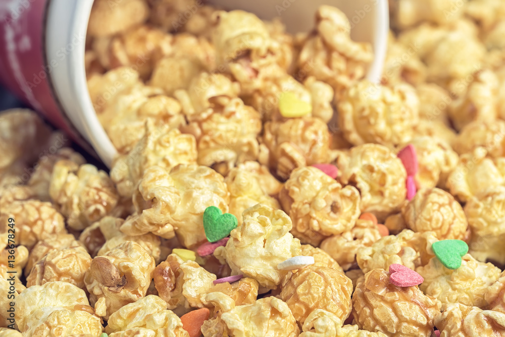 Popcorn on the table. Popcorn on the table.