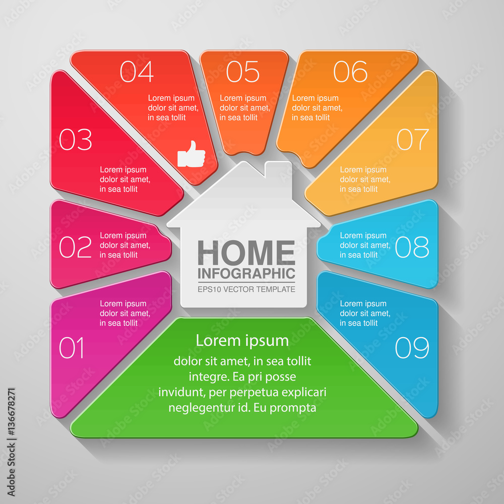 Vector infographic template, nine options, husing. Vector infographic template, nine options, husing.
