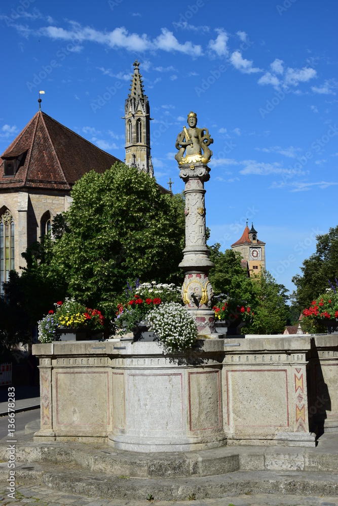 Fototapeta premium View in the historical town of Rothenburg on the Tauber, Bavaria, region Middle Franconia, Germany