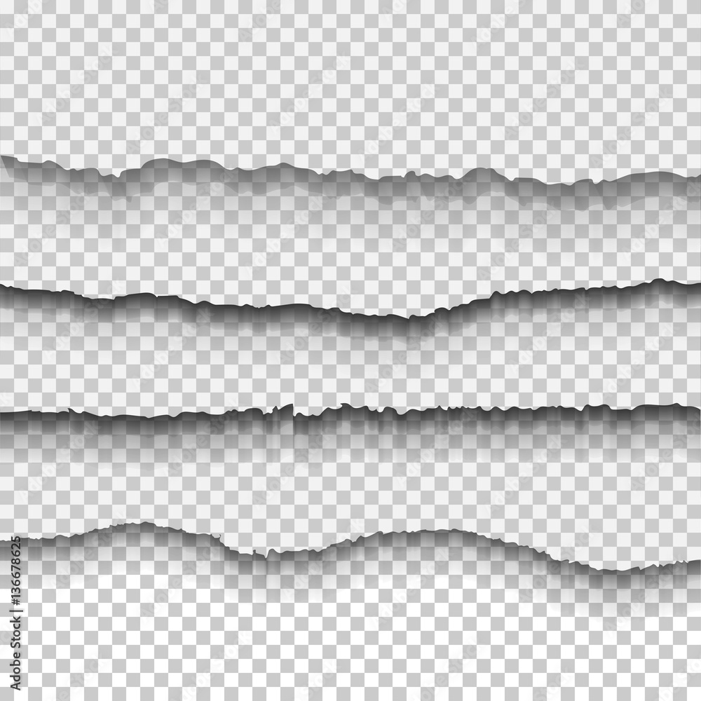 Set of transparent realistic ripped paper shadow effects