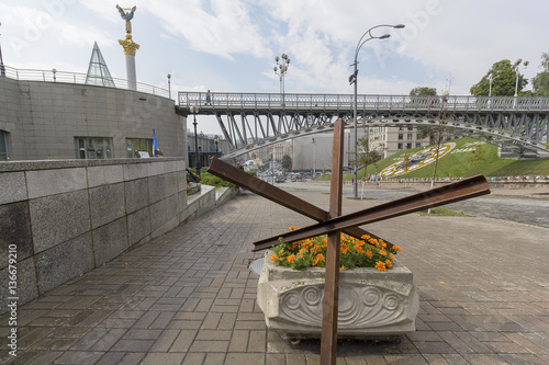 Overlapping travel on the street Institutska. Kiev, Ukraine photo