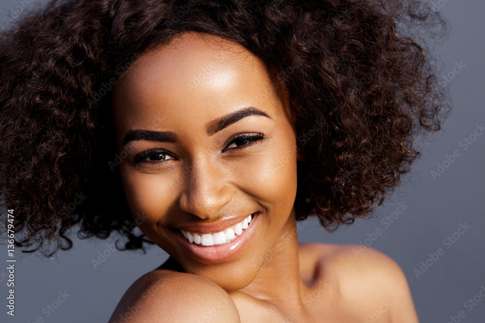 Close up black beauty fashion model smiling Close up black beauty fashion model smiling