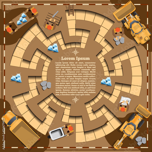 Ore extraction in the mine. Board game. Vector design for app game user interface.