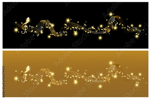 Abstract musical background with gold notes